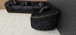 Ambassador Corner Sofa Black Velvet & Gold Detail - thumbnail 6