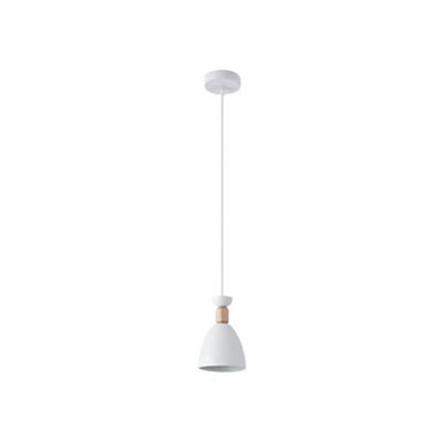 Simple Lighting White Cone E27 Pendant Light With Wood Accent And 1 Metre Cable - image 1