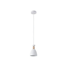 Simple Lighting White Cone E27 Pendant Light With Wood Accent And 1 Metre Cable - thumbnail 1