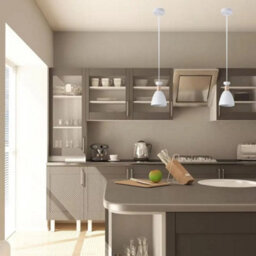 Simple Lighting White Cone E27 Pendant Light With Wood Accent And 1 Metre Cable - thumbnail 2
