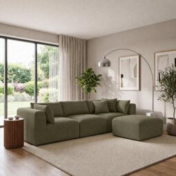 Furniturebox Uk Drift Green Boucle Fabric 3 Seater Modular Chaise Sofa - thumbnail 1