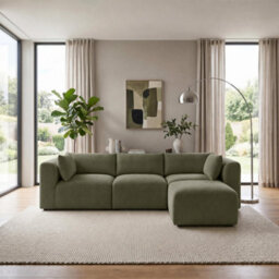 Furniturebox Uk Drift Green Boucle Fabric 3 Seater Modular Chaise Sofa - thumbnail 2