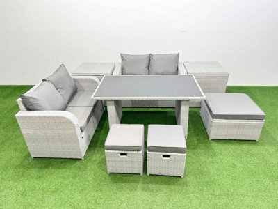 Fimous 8 Pieces Outdoor Pe Rattan Sofa Set Patio Garden Furniture Sets With Cushions 2 Side Tables 3 Stools Light Grey - image 1