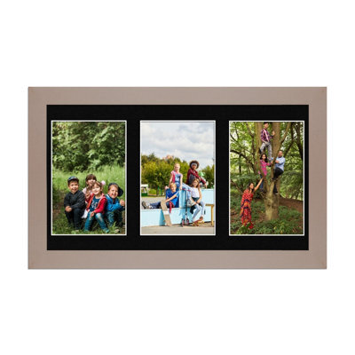 AK Frames 40X20Cm Rose Gold Modern Multi Photo Frame With Black Mount - Holds 3 Apertures (3X) 6X4 Photos - image 1