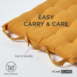 Homescapes Mustard Yellow Seat Pads Or Cotton Chair Cushions 40X40 Cm, Set Of 4 Plain Chair Pads For Dining, Kitchen Or Outdoor - thumbnail 6