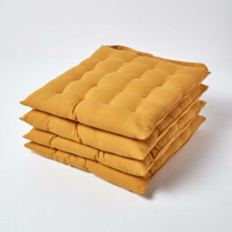 Homescapes Mustard Yellow Seat Pads Or Cotton Chair Cushions 40X40 Cm, Set Of 4 Plain Chair Pads For Dining, Kitchen Or Outdoor - thumbnail 1