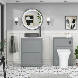 Royal Bathrooms Royal Bathroom Elmore 600mm Matt Pebble Grey Freestanding Bathroom Vanity Unit 2 Drawer Plain White Worktop With Art Round Basin - thumbnail 5