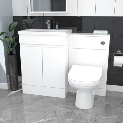Nes Home White Floor Standing 600mm Vanity Unit 2 Door With Wc Unit & Btw Toilet - image 1