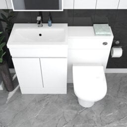 Nes Home White Floor Standing 600mm Vanity Unit 2 Door With Wc Unit & Btw Toilet - thumbnail 2