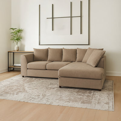 Furnishings For Less UK Fern Soft Chenille Fabric 3 To 4 Seater L Shaped Corner Sofa Beige Right Hand Facing - Scatter Back