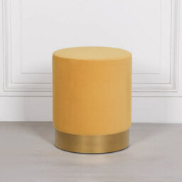 Amour Mustard Yellow Velvet Pouffe Gold Trim Round Stool Ottoman - thumbnail 1