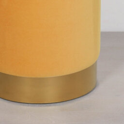 Amour Mustard Yellow Velvet Pouffe Gold Trim Round Stool Ottoman - thumbnail 3