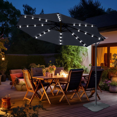 Sundaze Black 3M Led Garden Banana Parasol Cantilever Umbrella Patio Sun Shade Outdoor Hanging With Base - image 1