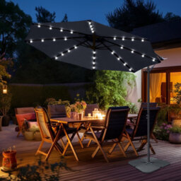 Sundaze Black 3M Led Garden Banana Parasol Cantilever Umbrella Patio Sun Shade Outdoor Hanging With Base - thumbnail 1
