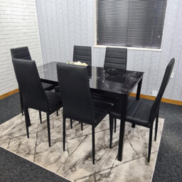 Kosy Koala Dining Table And 6 Chairs Black Marble Effect Glass 6 Leather Black Chairs Dining Room Furniture - thumbnail 2