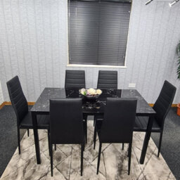 Kosy Koala Dining Table And 6 Chairs Black Marble Effect Glass 6 Leather Black Chairs Dining Room Furniture - thumbnail 3