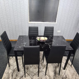 Kosy Koala Dining Table And 6 Chairs Black Marble Effect Glass 6 Leather Black Chairs Dining Room Furniture - thumbnail 5