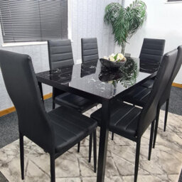 Kosy Koala Dining Table And 6 Chairs Black Marble Effect Glass 6 Leather Black Chairs Dining Room Furniture - thumbnail 6