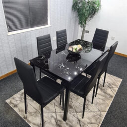 Kosy Koala Dining Table And 6 Chairs Black Marble Effect Glass 6 Leather Black Chairs Dining Room Furniture - thumbnail 7