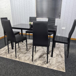 Kosy Koala Dining Table And 6 Chairs Black Marble Effect Glass 6 Leather Black Chairs Dining Room Furniture - thumbnail 9