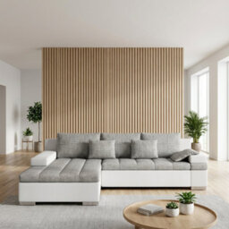 Bangkok Corner Sofa Bed For Living Room With Storage Polyurethane Foam Wave Spring Metal Legs Light Grey And White Left - thumbnail 1