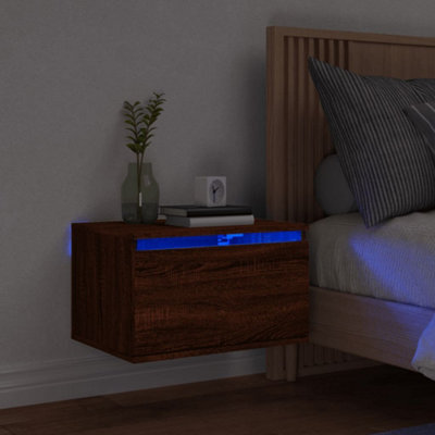 Berkfield Wall-Mounted Bedside Cabinet With Led Lights Brown Oak - image 1
