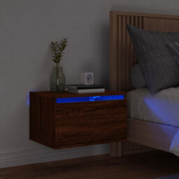 Berkfield Wall-Mounted Bedside Cabinet With Led Lights Brown Oak - thumbnail 1