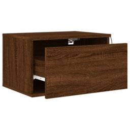 Berkfield Wall-Mounted Bedside Cabinet With Led Lights Brown Oak - thumbnail 6
