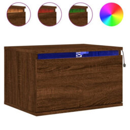 Berkfield Wall-Mounted Bedside Cabinet With Led Lights Brown Oak - thumbnail 2