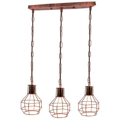 3 Head Vintage Metal Cage Light Industrial Pendant Shade, Rustic Red Wire Cage Hanging Ceiling Light E27 Holder Fitting - image 1