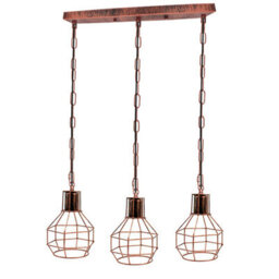 3 Head Vintage Metal Cage Light Industrial Pendant Shade, Rustic Red Wire Cage Hanging Ceiling Light E27 Holder Fitting - thumbnail 1
