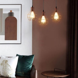 3 Head Vintage Metal Cage Light Industrial Pendant Shade, Rustic Red Wire Cage Hanging Ceiling Light E27 Holder Fitting - thumbnail 8