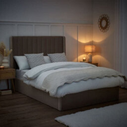 Harper Warm Stone Velvet Winged Ottoman Storage Bed Frame - 5Ft King Size - thumbnail 3
