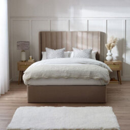 Harper Warm Stone Velvet Winged Ottoman Storage Bed Frame - 5Ft King Size - thumbnail 4