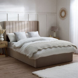 Harper Warm Stone Velvet Winged Ottoman Storage Bed Frame - 5Ft King Size - thumbnail 1