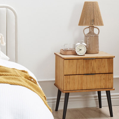 Wyld and Coco Bedside Table In Light Pine With 2 Drawers, Rustic Nordic Design, Wax-Polished Finish - image 1