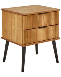 Wyld and Coco Bedside Table In Light Pine With 2 Drawers, Rustic Nordic Design, Wax-Polished Finish - thumbnail 2