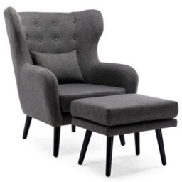 More4Homes Winslow Wing Back Occasional Bedroom Living Room Button Back Linen Fabric Accent Chair Armchair (Grey W Footstool) - thumbnail 2