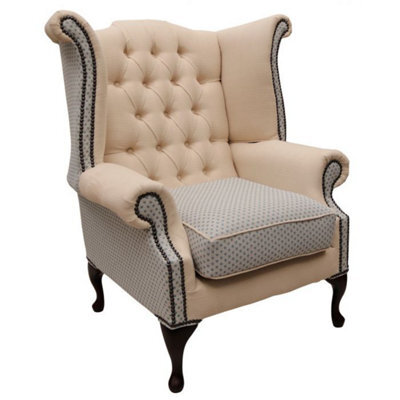 Chesterfield High Back Wing Chair Galleria Fabric Bespoke In Queen Anne Style - image 1