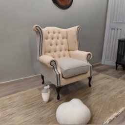 Chesterfield High Back Wing Chair Galleria Fabric Bespoke In Queen Anne Style - thumbnail 3