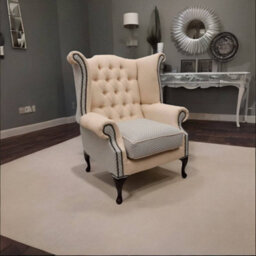 Chesterfield High Back Wing Chair Galleria Fabric Bespoke In Queen Anne Style - thumbnail 4