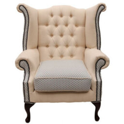 Chesterfield High Back Wing Chair Galleria Fabric Bespoke In Queen Anne Style - thumbnail 2