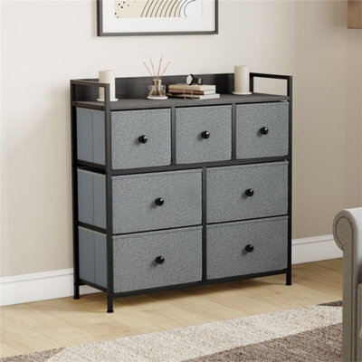 7 Drawer Modern Fabric Chest Of Drawers Dresser Storage Grey & Black Bedroom Furniture - image 1