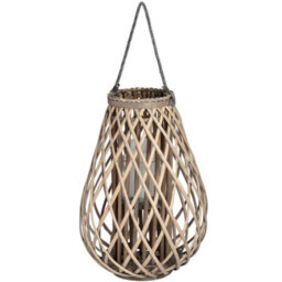 Wyld Haus Large Coastal Wicker Lantern - Tall Handwoven Rattan Candle Holder 550mm - thumbnail 1