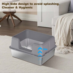 London Boutique 60X40X36.5Cm Stainless Steel Cat Litter Tray, Semi Enclosed High Sided Metal Cat Toilet, Removable Lid, Grey - thumbnail 5