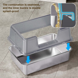 London Boutique 60X40X36.5Cm Stainless Steel Cat Litter Tray, Semi Enclosed High Sided Metal Cat Toilet, Removable Lid, Grey - thumbnail 4
