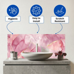 Warren Reed Designer Light Rose Marble Effect Glass Bathroom Splashback - thumbnail 2