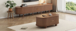 Btm Tv Cabinet And Coffee Table Set With 2 Drawers Sliding Doors Mdf Tv Stand For 70 Inch Tv Dark Walnut - thumbnail 8