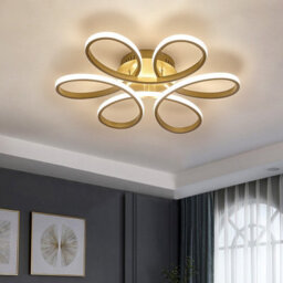 Living And Home Gold Modern 1 Light Curved Shape Acrylic Flush Mount Integrated Led Ceiling Light Fixture Dimmable 74Cm - thumbnail 1