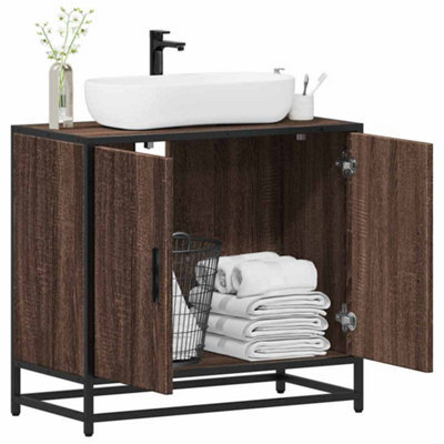 Berkfield Bathroom Sink Cabinet Brown Oak 65X33X60 Cm Engineered Wood - image 1